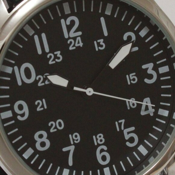 Men's Quartz Field Watch Silver Case Black Tropical Strap 42mm - Picture 12 of 12